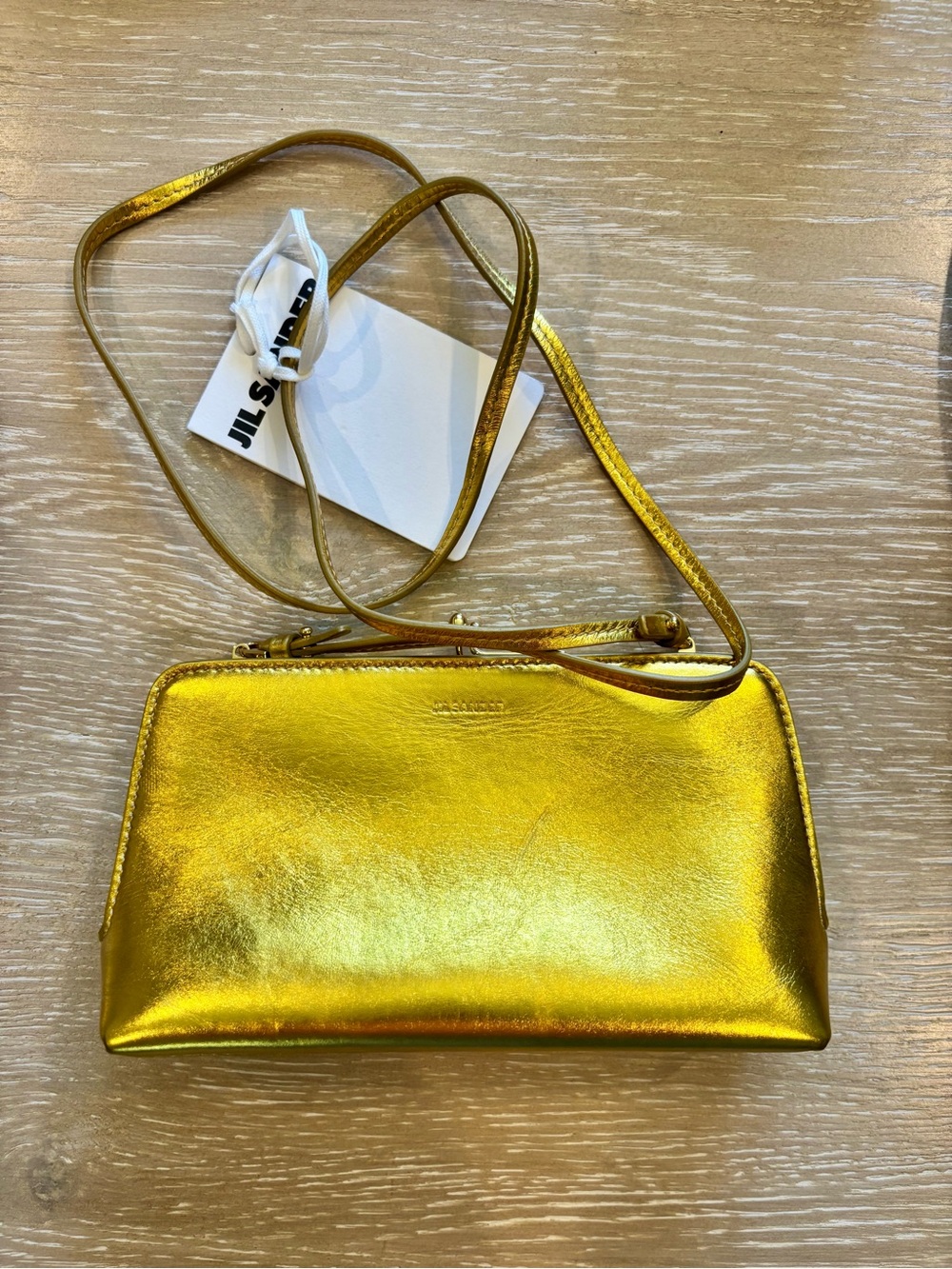 Jil Sander Metallic Gold Leather Crossbody Bag
